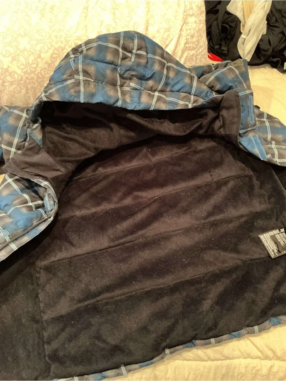 Burton Youth L Winter Snowboard Ski Jacket Hooded Quilted Puffer Blue Gray
